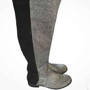 Unisa Gillean Glitter Tall Boots Women SZ 6.5 Over the Knee Black Silver Pull-On
